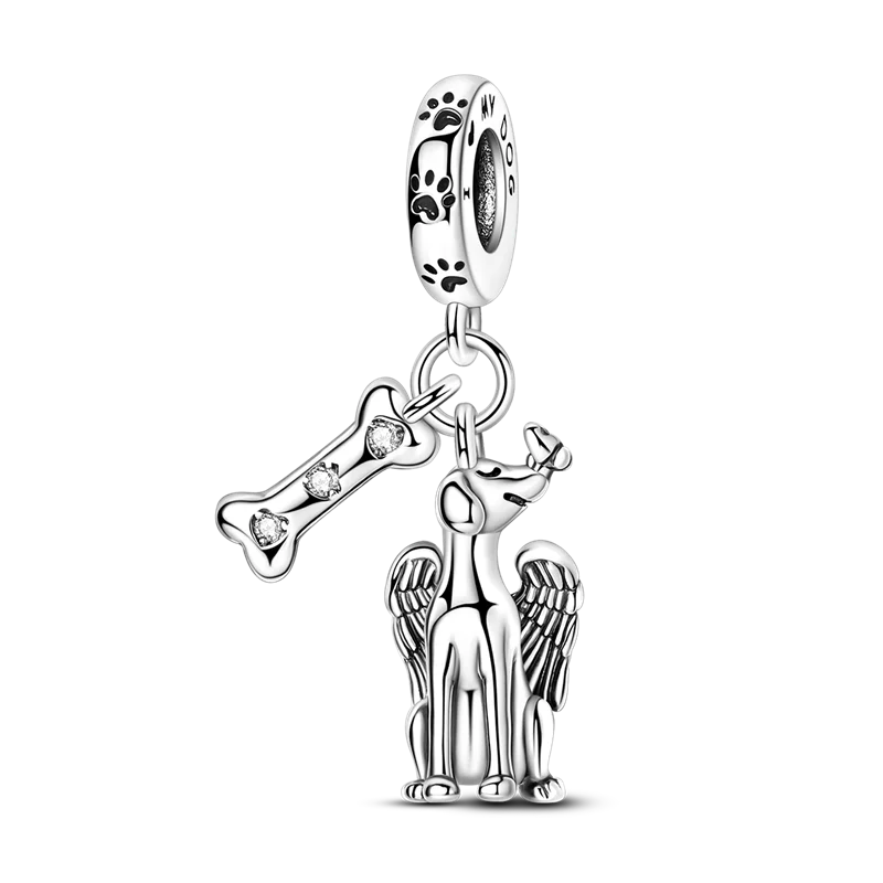 925 Sterling Silver Pink Cat & Dog Paw Charm Bead | Animal Claw Bone Beads for 925 Bracelet DIY Jewelry Gift