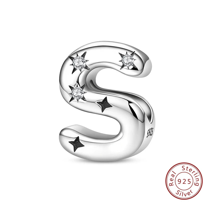 Classic 925 Sterling Silver A–Z Alphabet Charms | Letter Beads with Stars Fit Original Bracelet DIY Jewelry for Women