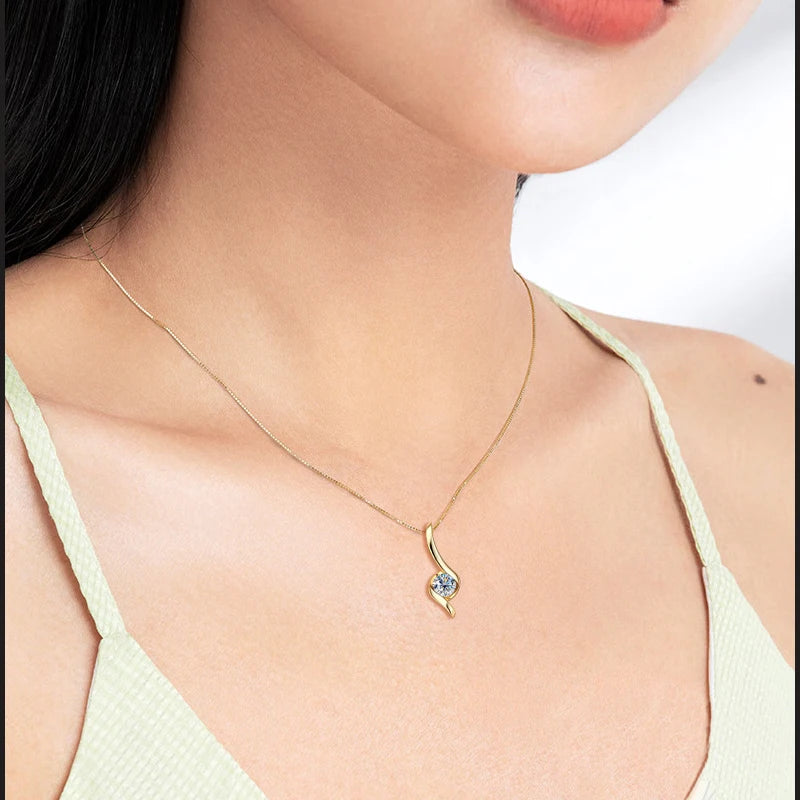 925 Sterling Silver 1CT Geometric Moissanite Pendant Necklace – Elegant Retro Women’s Jewelry