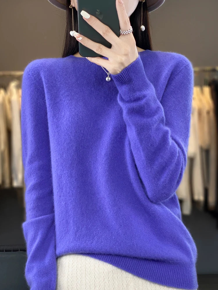 Women’s 100% Merino Wool O-Neck Cashmere Sweater – Autumn & Winter Casual Knitted Pullover 🍂🧶