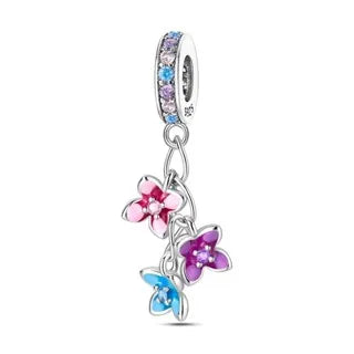 925 Sterling Silver Blue Series Charm | Dragonfly, Butterfly, Bird & Pansy Flower Pendant for 4MM Bracelet