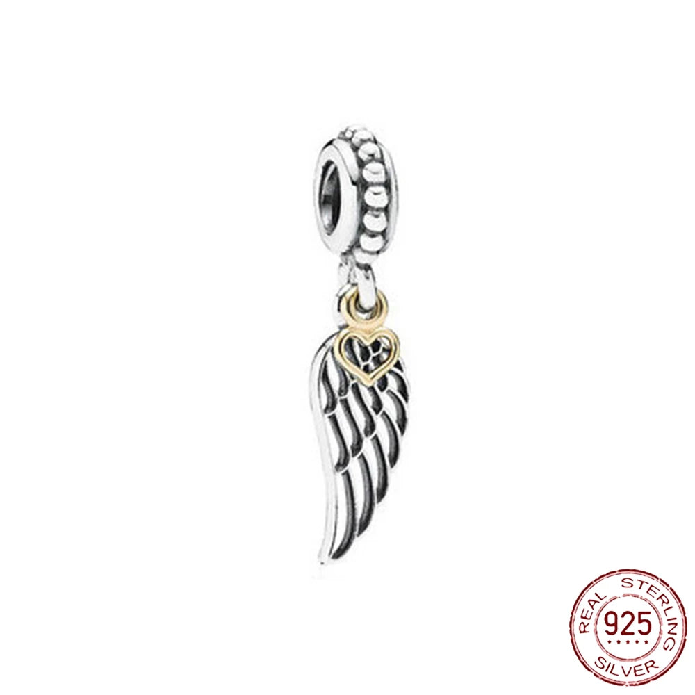 925 Sterling Silver Angel Wings & Swan of Love Heart Charms – Fit Pandora Bracelet DIY Women’s Jewelry Gift