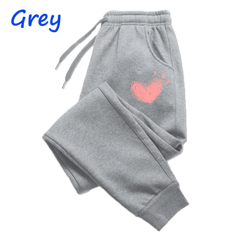 Women’s Heart Print Sweatpants | Cotton Jogger Trousers for Autumn & Winter | Casual Sports & Fitness Pants