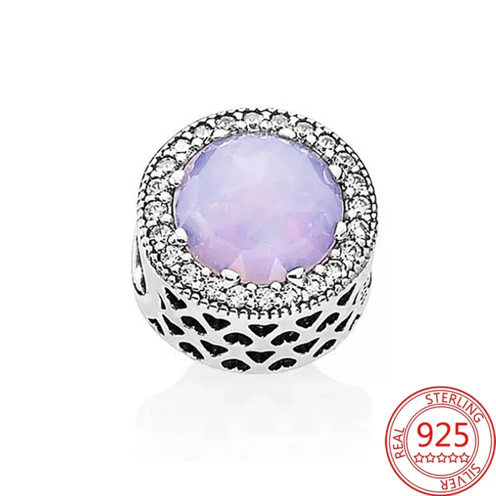 925 Sterling Silver Murano Glass Galaxy & Clover Heart Beads | Fit Pandora Bracelet DIY Jewelry Gift for Mum