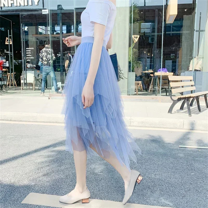 Women’s Summer Tutu Skirt – Harajuku High Waist Tulle Mesh Midi Faldas 👗✨