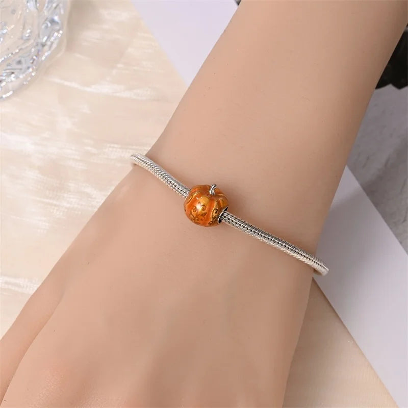 925 Sterling Silver Squirrel & Maple Leaf Charm | Shiny Zircon Autumn Beads Fit Pandora Bracelet DIY Jewelry