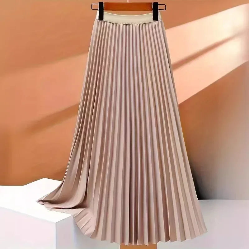 Ladies Fashion Casual Long Pleated Skirt – Elegant Vintage Temperament Party Faldas