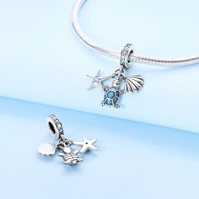 New Summer Ocean Silver Plated Sea Turtle & Starfish Shell Charm | DIY Bracelet Jewelry for Women
