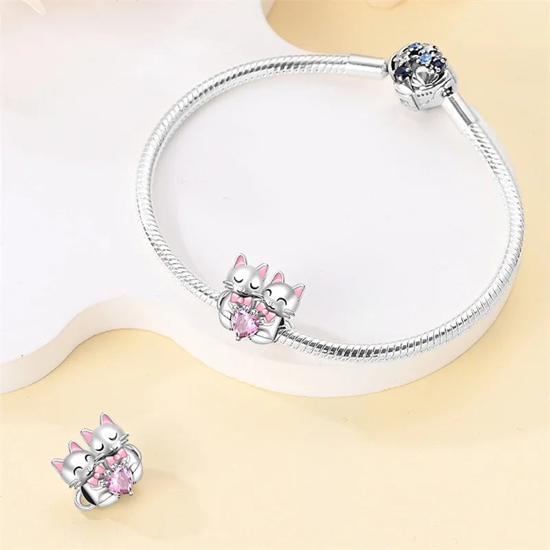 Cute Pet Kitten Puppy Sheep Charms | Fit 925 Original Pandora Bracelets | Colorful Zircon Beads DIY Jewelry Gift