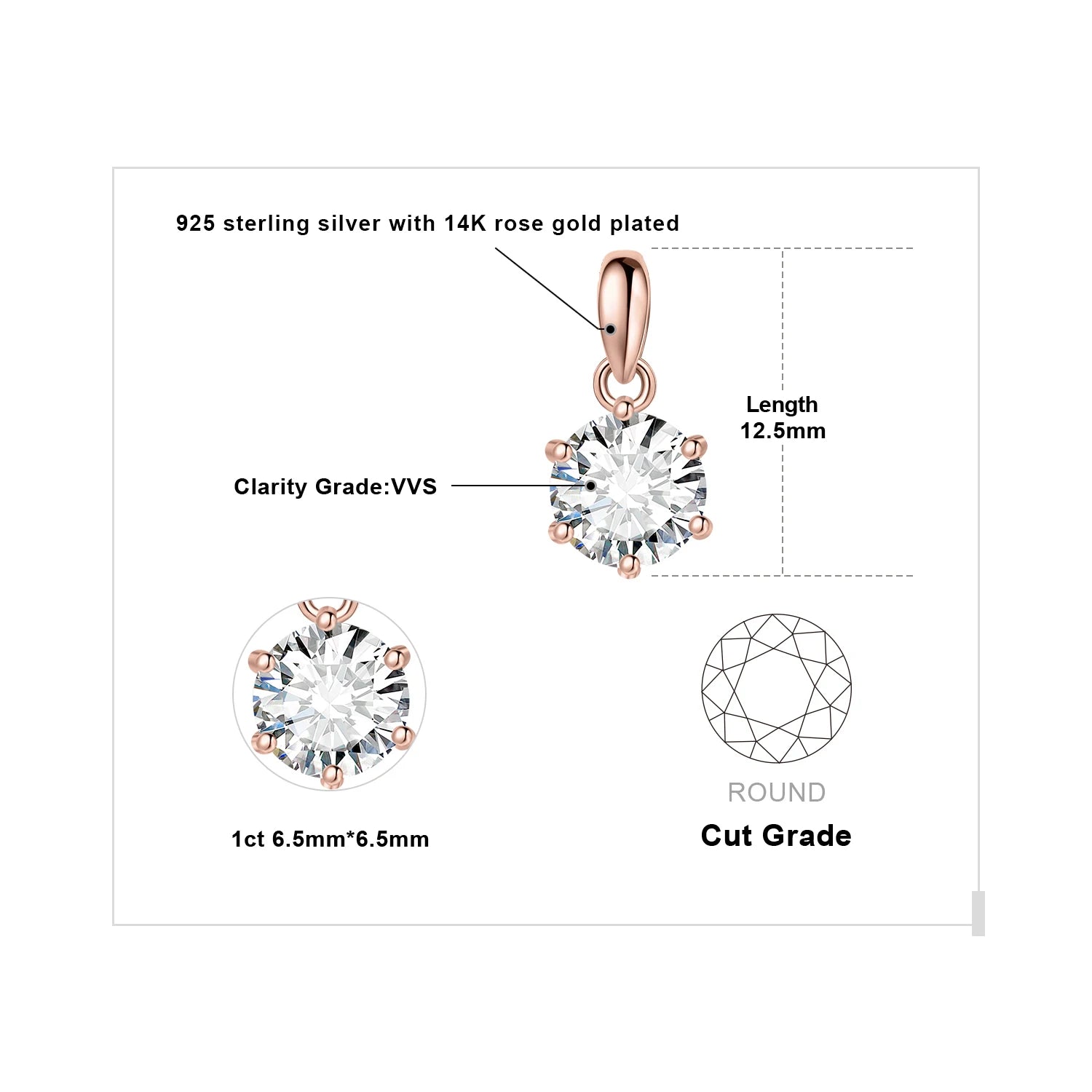 JewelryPalace Moissanite 1-3CT Round Pendant – 925 Sterling Silver Necklace for Women