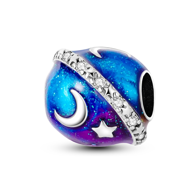 Silver Plated Colorful Glowing Moon & Stars Rainbow Dangle Charms | Fit Original Bracelet & Necklace | Women’s Jewelry Beads