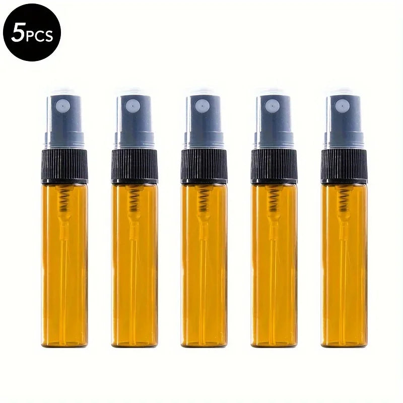 5/10PCS Mini Glass Perfume Bottles – 3ML / 5ML / 10ML Travel Toner & Cosmetic Dispenser | Tea-Colored Graduated Bottles