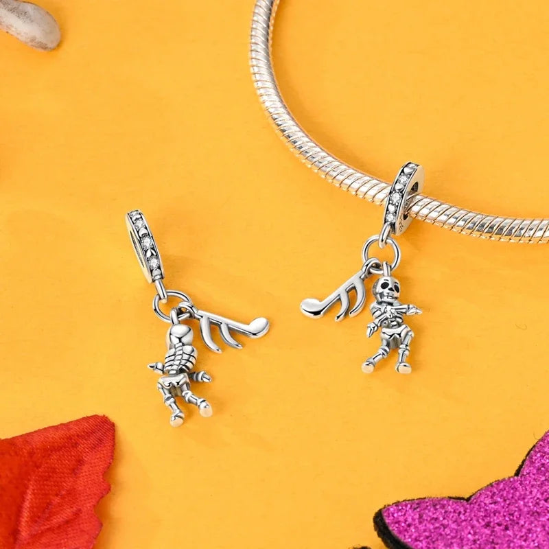 Halloween 925 Sterling Silver Luminous Pumpkin Witch Charm | Skeleton, Mummy & Candy Bead for DIY Bracelet Jewelry Gift