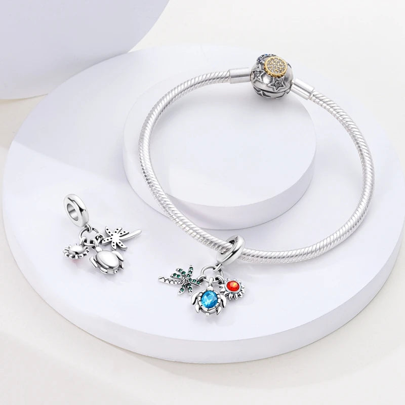 New Summer Ocean Silver Plated Sea Turtle & Starfish Shell Charm | DIY Bracelet Jewelry for Women