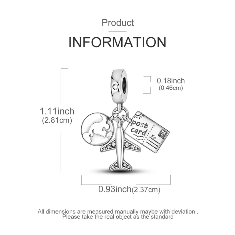 925 Sterling Silver Golden Charms Bow Cross Earth Passport Dangle | Fits Original Bracelet DIY Jewelry Gift for Women