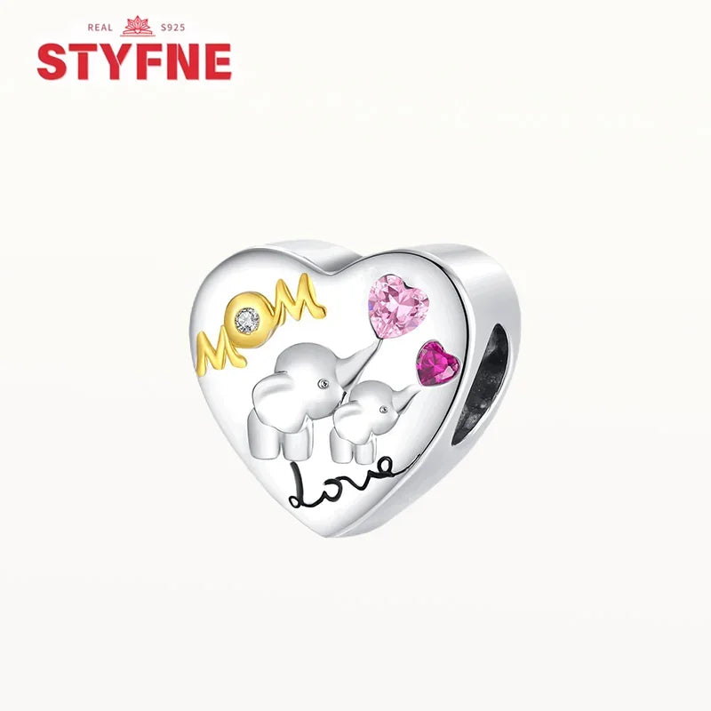 925 Sterling Silver Colorful Zircon Elephant Dangle Charm – Fits Original Pandora Bracelet DIY Fine Jewelry Gift for Women