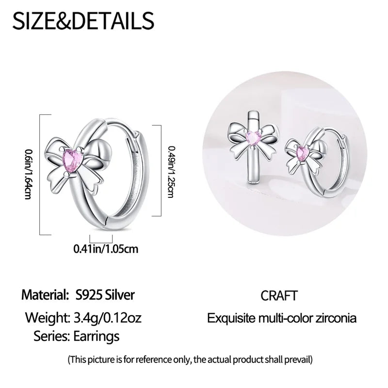 925 Sterling Silver Sweet Bow Heart Zircon Hoop Earrings | Women’s Shining Proluxy Fine Jewelry Gift for Engagement & Birthday