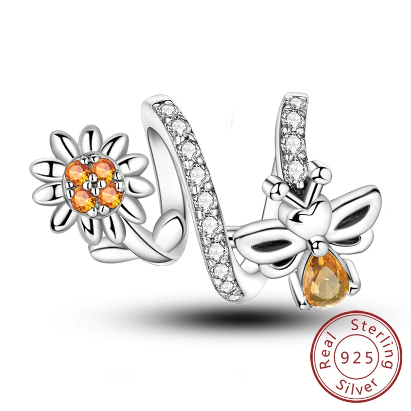 New 925 Sterling Silver Sunflower Heart Charm Bead | Original Bracelet DIY Jewelry Gift for Women