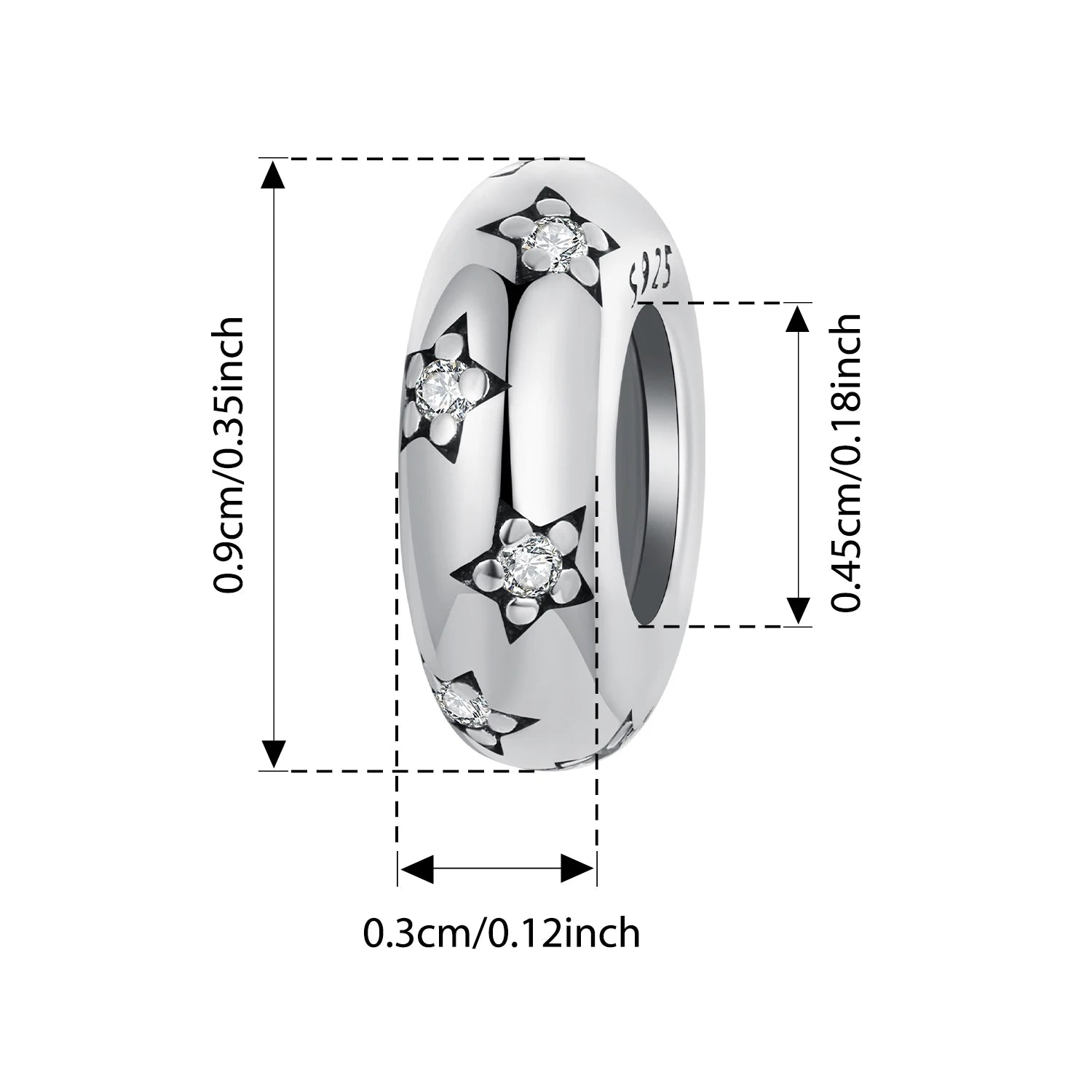 BAMOER 925 Sterling Silver Star of David Pendant | Polished Hexagram CZ Bead | Fits Original Bracelet DIY Jewelry Accessories