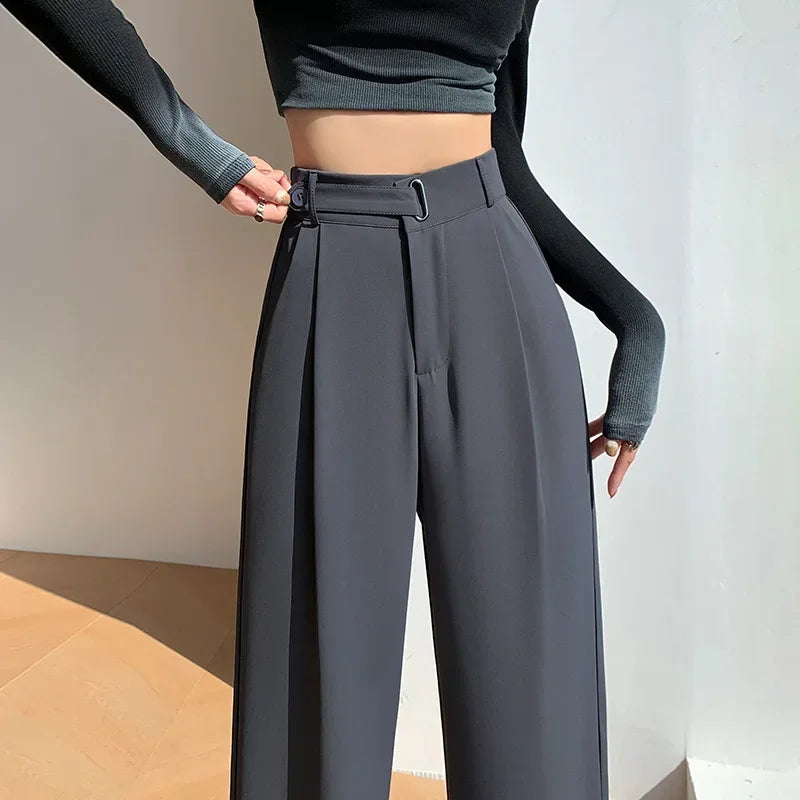Office Ladies Casual Wide Leg Pants – Women’s Elegant High Waist Loose Trousers Spring Summer 2025