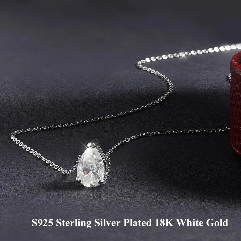 EWYA Solitaire Pear Cut Moissanite Diamond Pendant Necklace 1-5CT D Color 925 Silver 18K Rose Gold Chain for Women