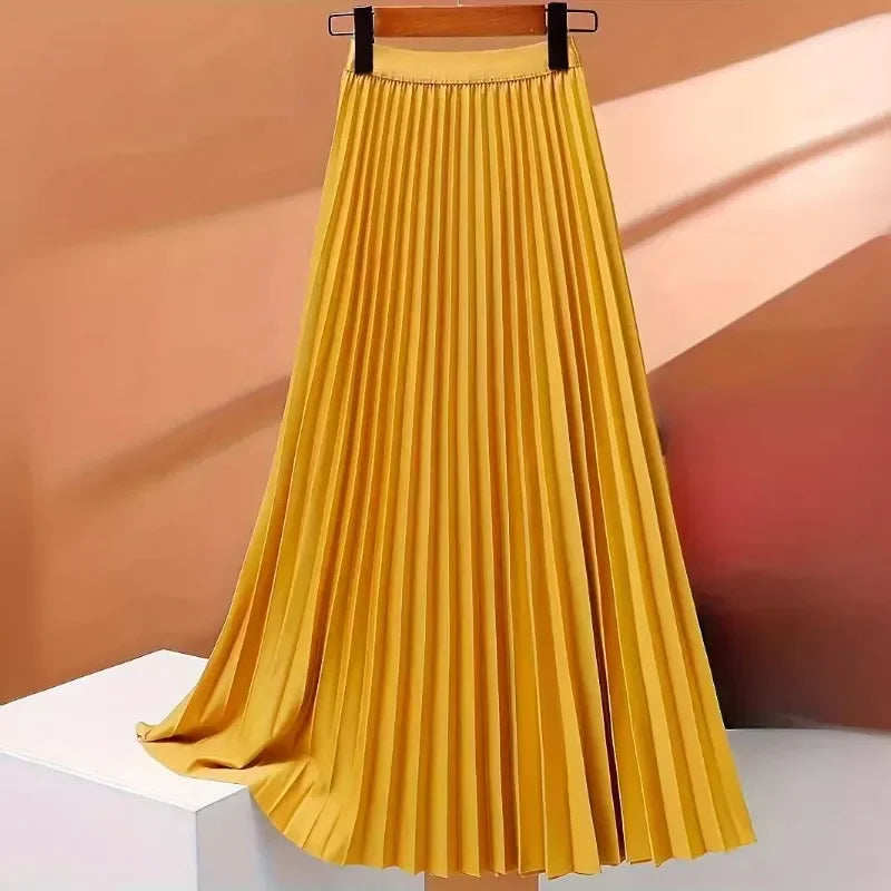 Ladies Fashion Casual Long Pleated Skirt – Elegant Vintage Temperament Party Faldas