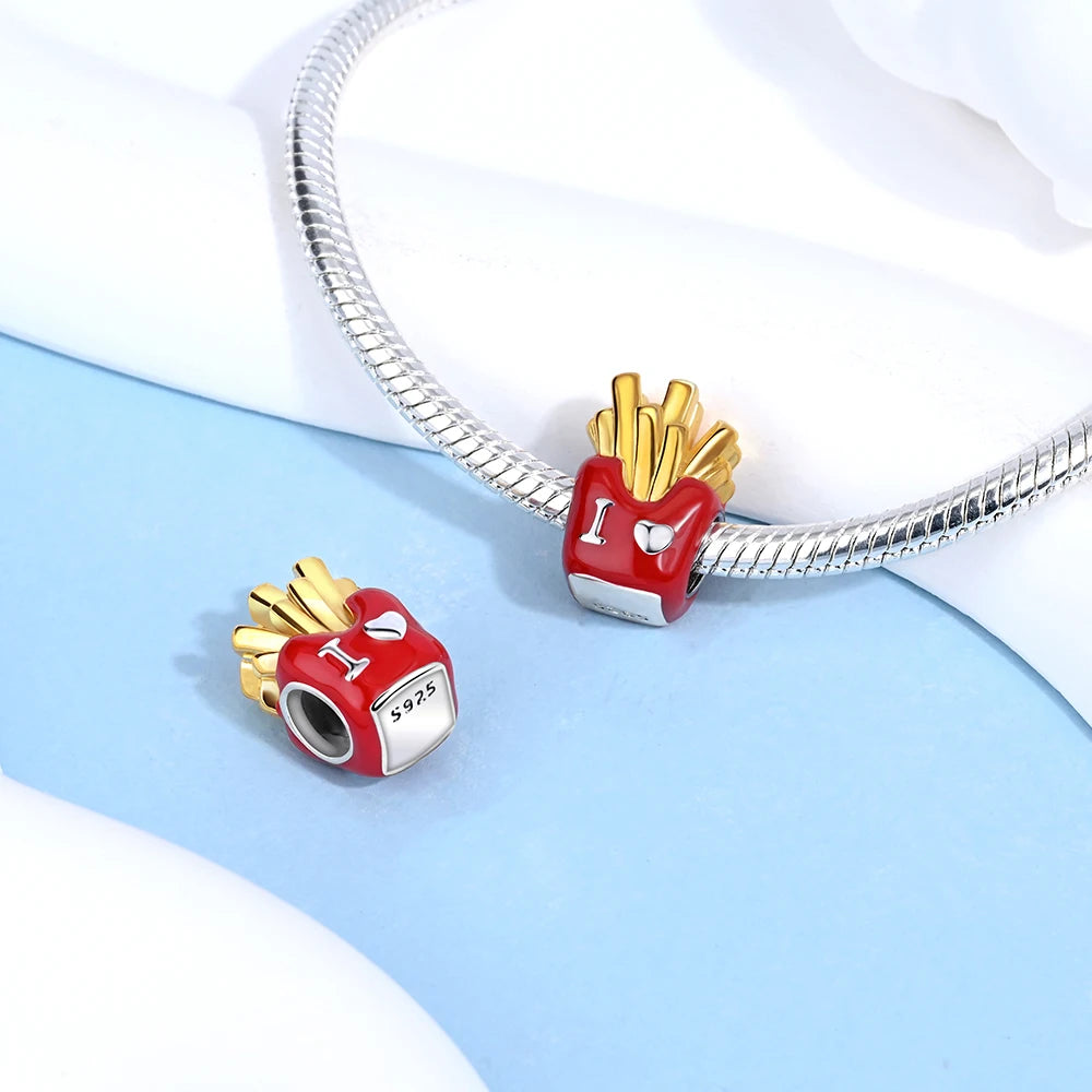 2025 New 925 Sterling Silver Coffee, Cake, Fruit & Burger Charms | Fit Pandora Bracelet & Necklace DIY Jewelry