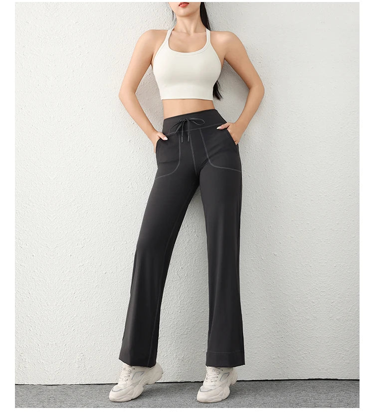 Women’s Loose Straight Sweatpants | Casual Wide Leg Running Pants | Drawstring Yoga Leggings with Side Pockets