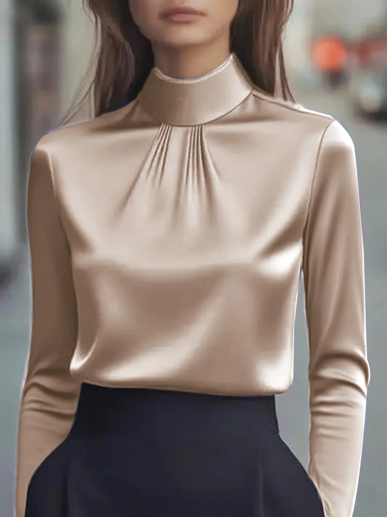 Elegant Women’s Turtleneck Shirt 🌿 Khaki Pullover Korean Fashion Top ✨