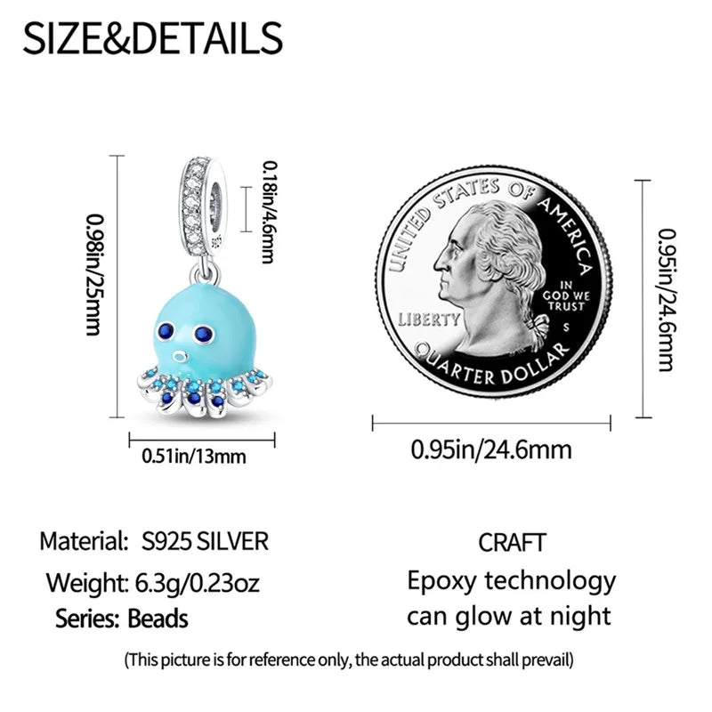 925 Sterling Silver Colorful Luminous Charms | Shell Turtle Star Beads