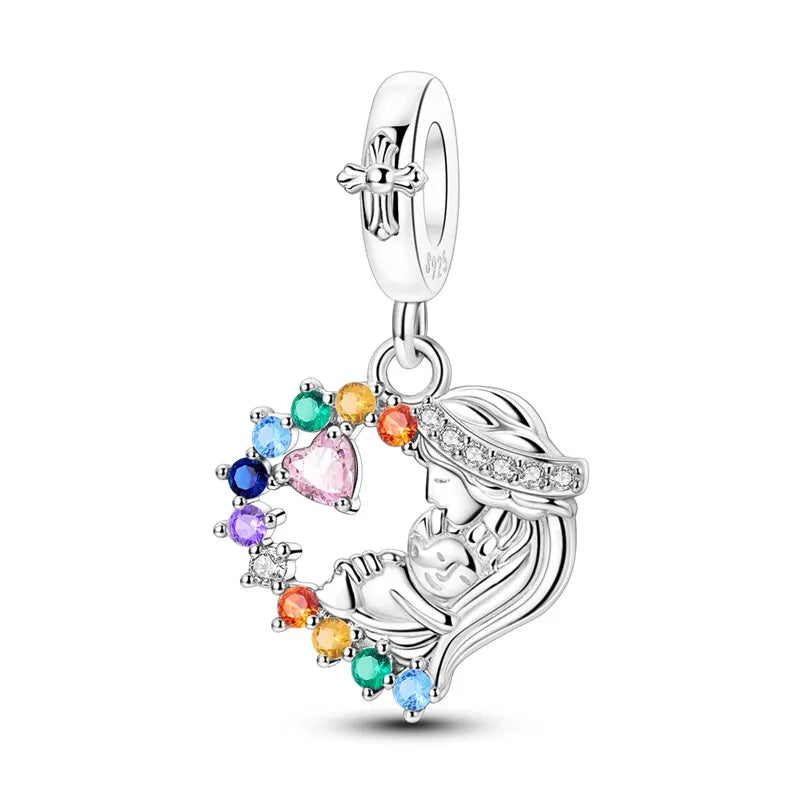 925 Sterling Silver Virgin Mary Dangle Charm | Fits Pandora Bracelet | Our Lady Pendant Bead | Religious DIY Jewelry Gift