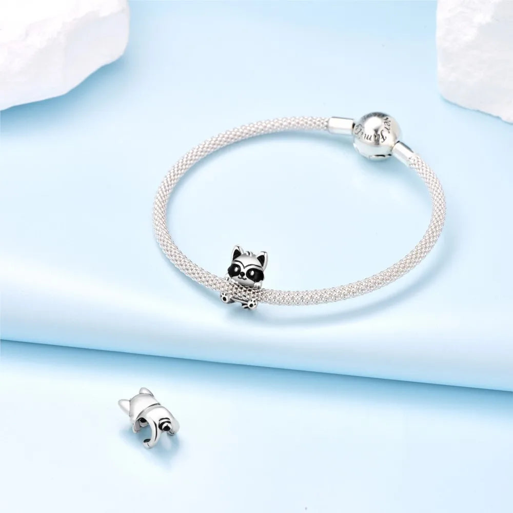 925 Sterling Silver Cute Raccoon Charm Bead | Animal Bracelet Decoration DIY Jewelry Birthday Gift