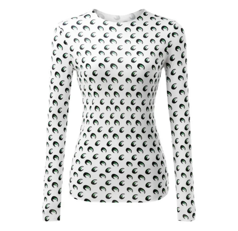 Spring Autumn Women’s Long Sleeve Ice Silk T-Shirt – Sun Protection Printed Mesh Base Layer Casual Top 🌿✨