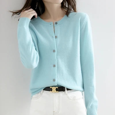 Off-Season Knitted Open Cardigan – Women’s Loose Round Neck Outerwear | Large Size Sweater for Spring & Autumn