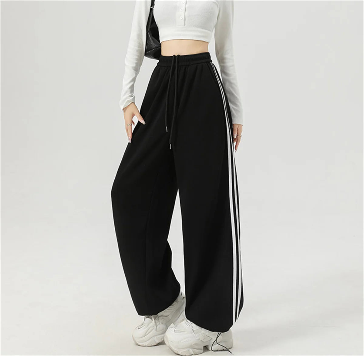Women’s Stripe Chic Straight Pants | High Waist Color-Blocked Sweatpants | Autumn Spring Casual Streetwear