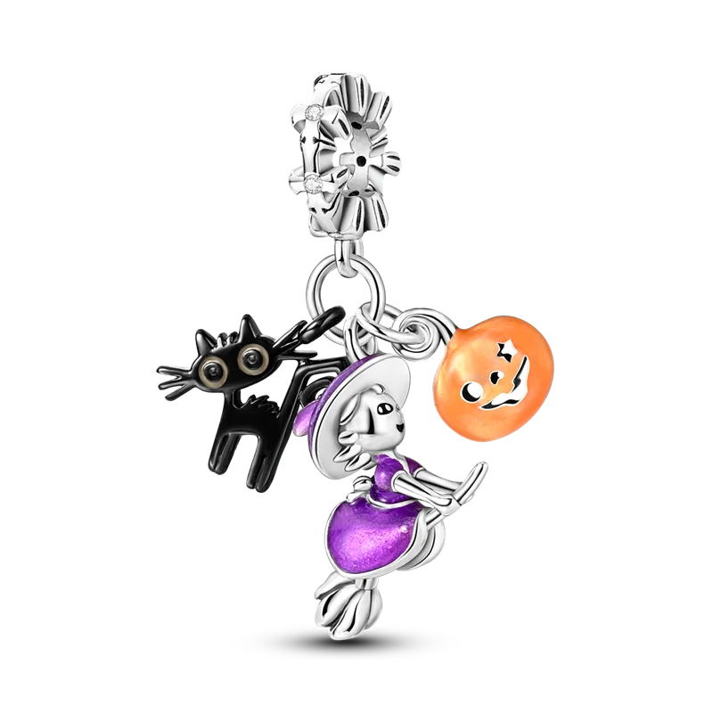 925 Sterling Silver Halloween Skull Bat Pumpkin Charm | Fit Original Bracelet & Necklace DIY Jewelry