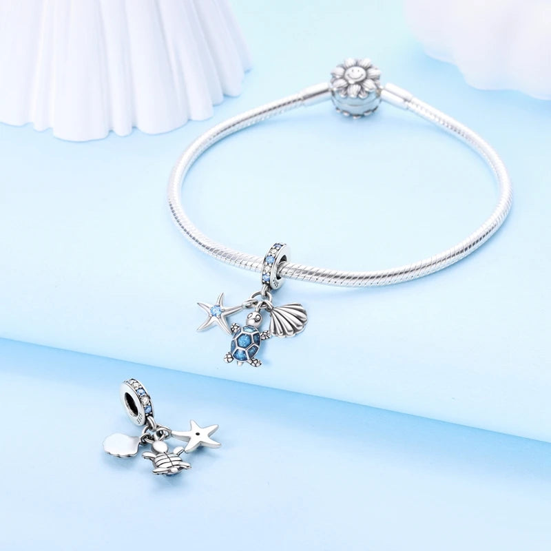 New Summer Ocean Silver Plated Sea Turtle & Starfish Shell Charm | DIY Bracelet Jewelry for Women