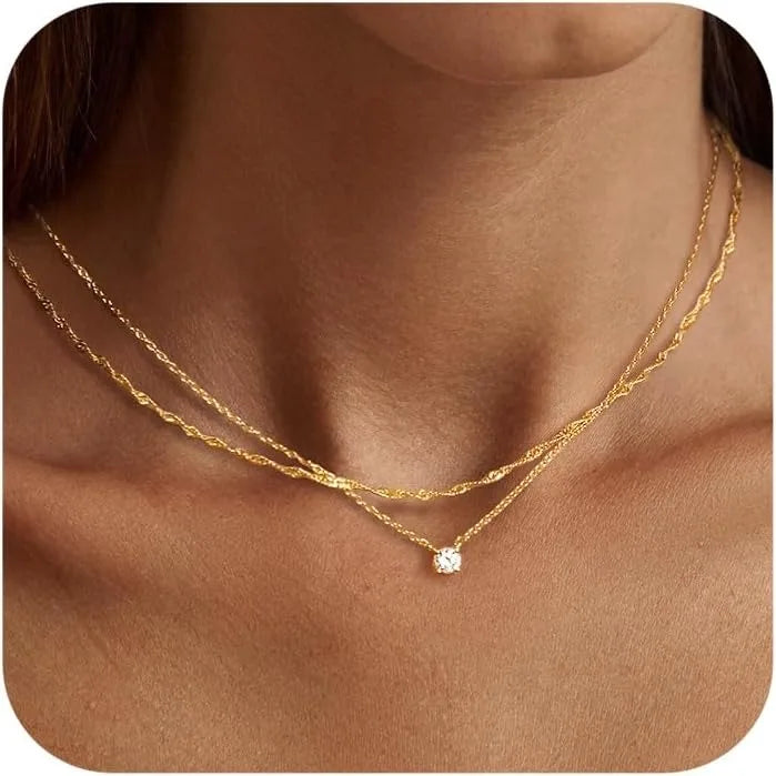 Diamond Necklace for Women – K Gold/Sterling Silver Simple Choker Necklace Gift