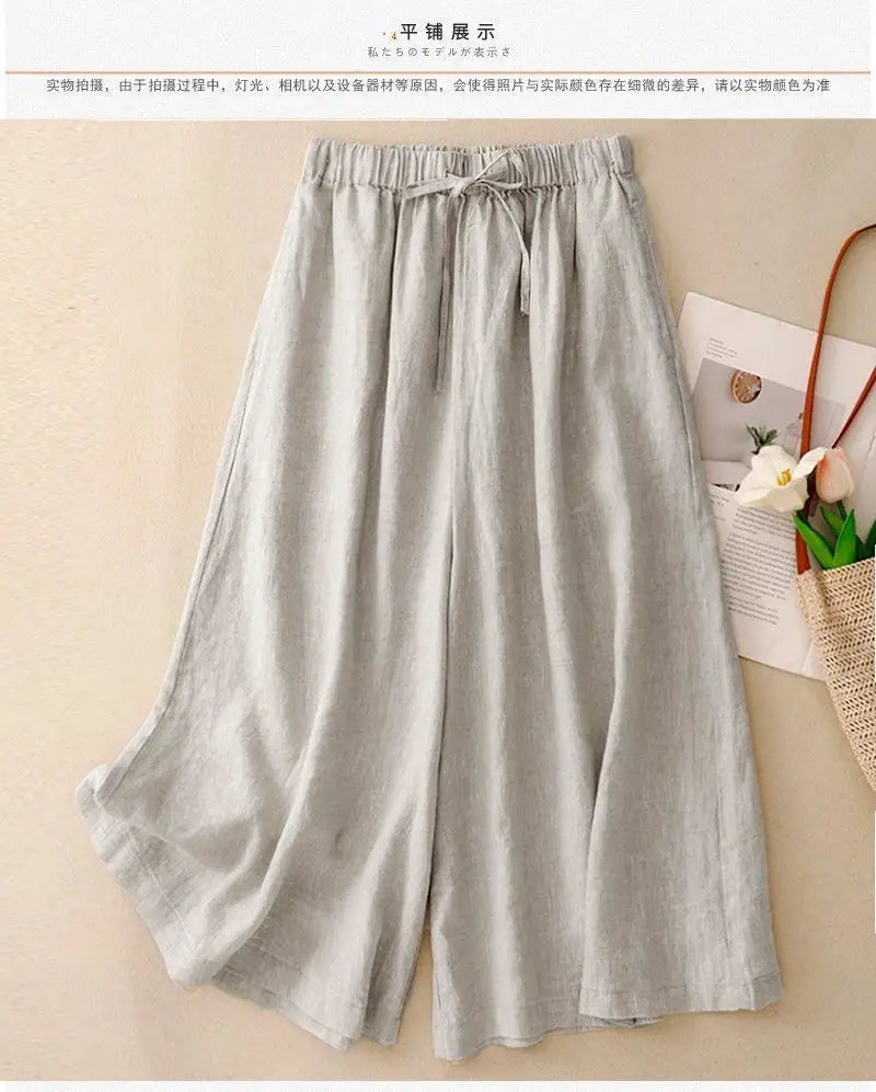 Casual Cotton Linen Pants for Women | Vintage Wide Leg Joggers | Summer Fashion Capri Sweatpants
