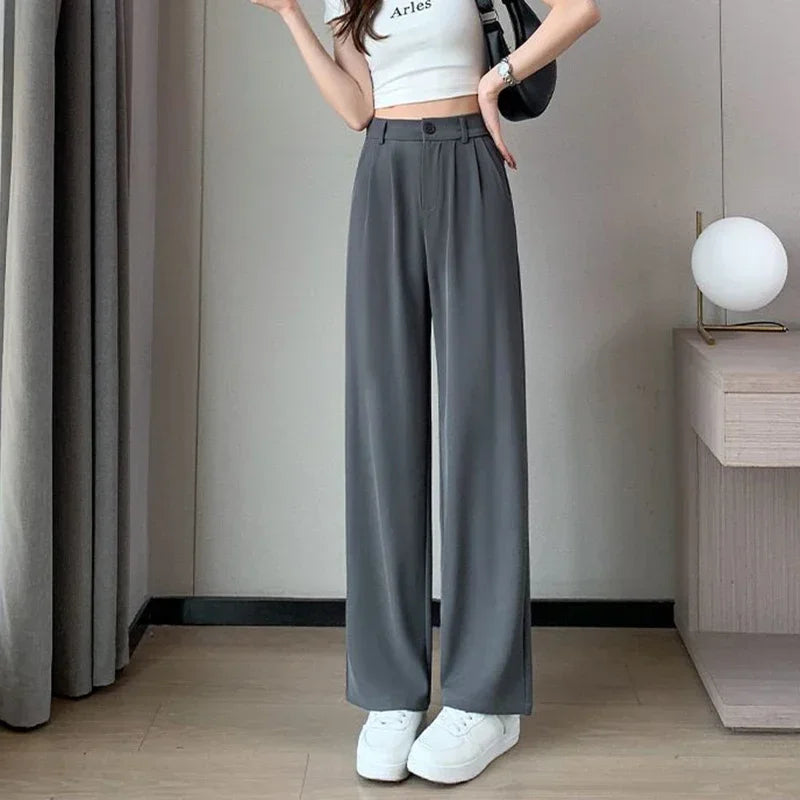 Women’s Classic Straight-Leg Suit Pants | Korean Casual Baggy Slacks | Elegant Long Trousers for Ladies
