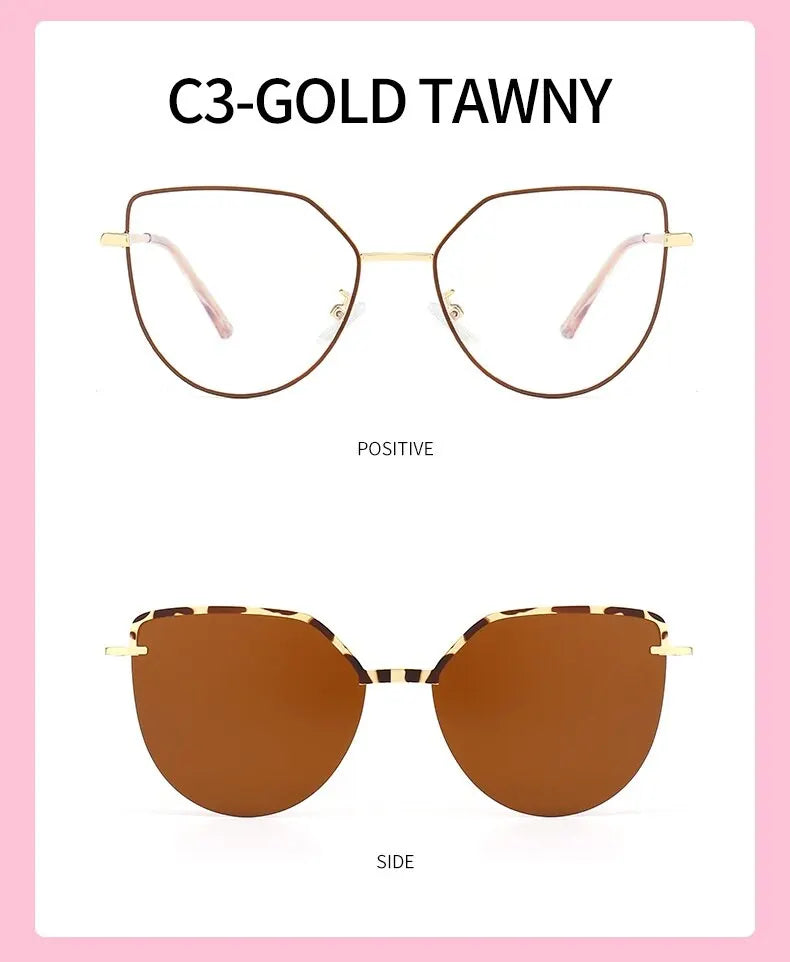 Cat Eye Flip-On Sunglasses for Women – Anti Blue Light Eyeglass Frames with Polarized Magnetic Clip | Ladies Fashion Computer Eyeglasses 7002