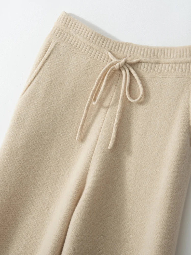 100% Cashmere High Waist Wide Leg Pants | Winter Warm Solid Trousers | Casual Korean Women’s Pants