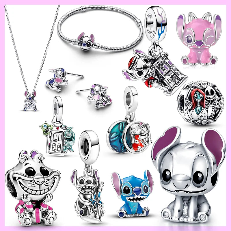 Hot Sale New Disney Cartoon Animal 925 Sterling Silver Lilo & Stitch Charm Bead Bracelet