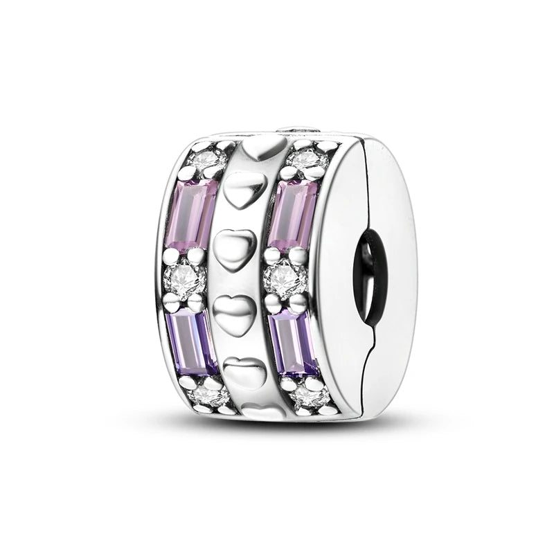 925 Sterling Silver Safety Chain & Clip Charms – CZ Pave Round Beads Fit Pandora Bracelet DIY Jewelry Making