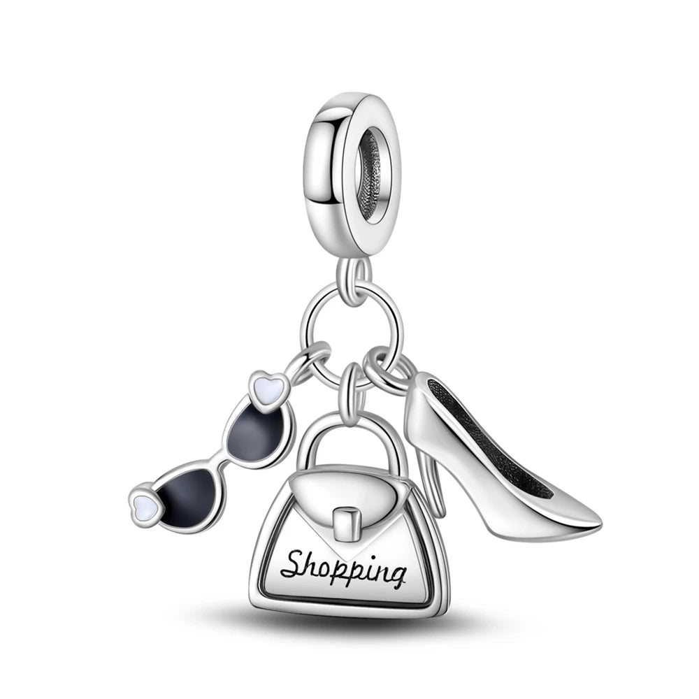 925 Sterling Silver Western Cowboy Boots Charm Bead | Hobby Series Pendant for Bracelet DIY Jewelry Gift