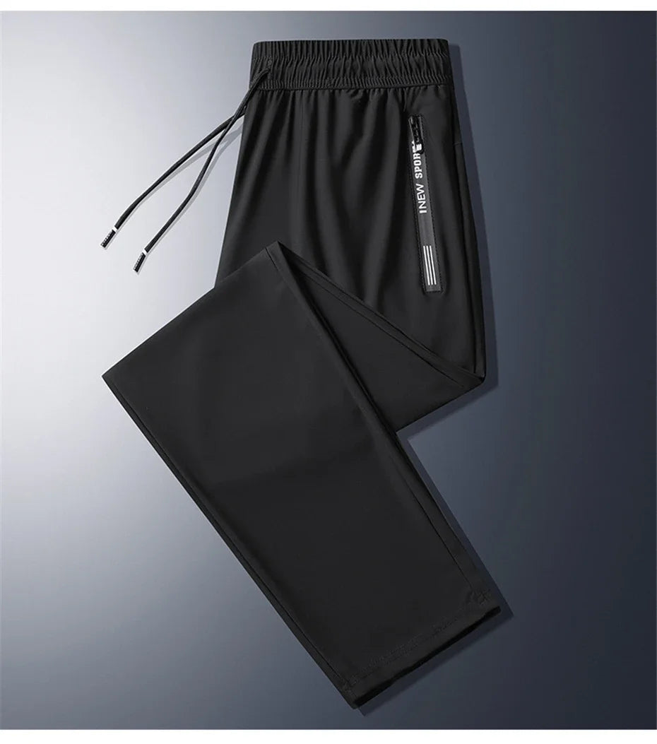2024 Men’s Plus Size Summer Cool Pants | 7XL–8XL Stretch Sweatpants | Casual Lightweight Trousers in Black & Grey