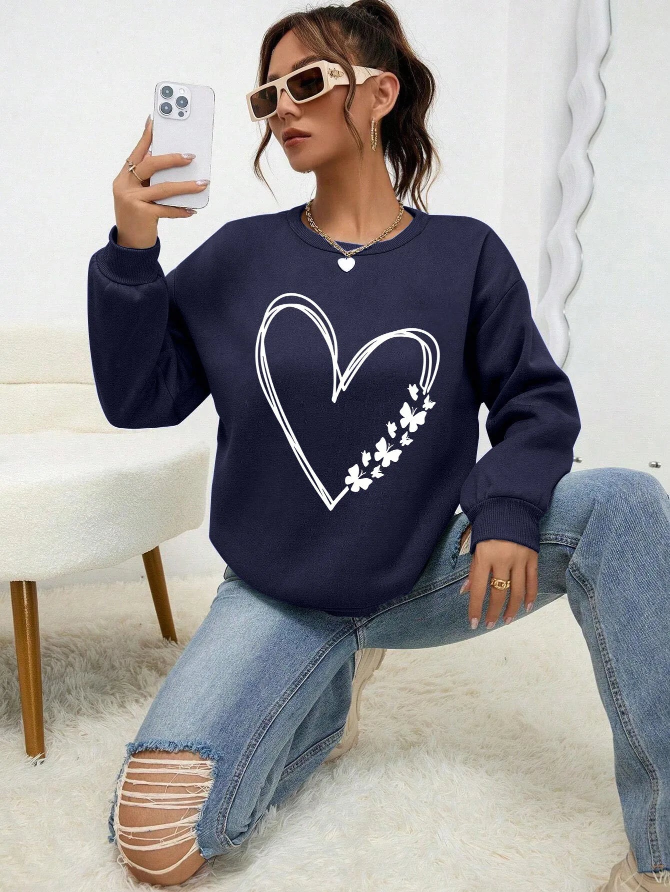 The Great Love at the Edge of Butterflies Sweatshirt | Women’s Fleece Crewneck Pullover | Autumn Soft Streetwear