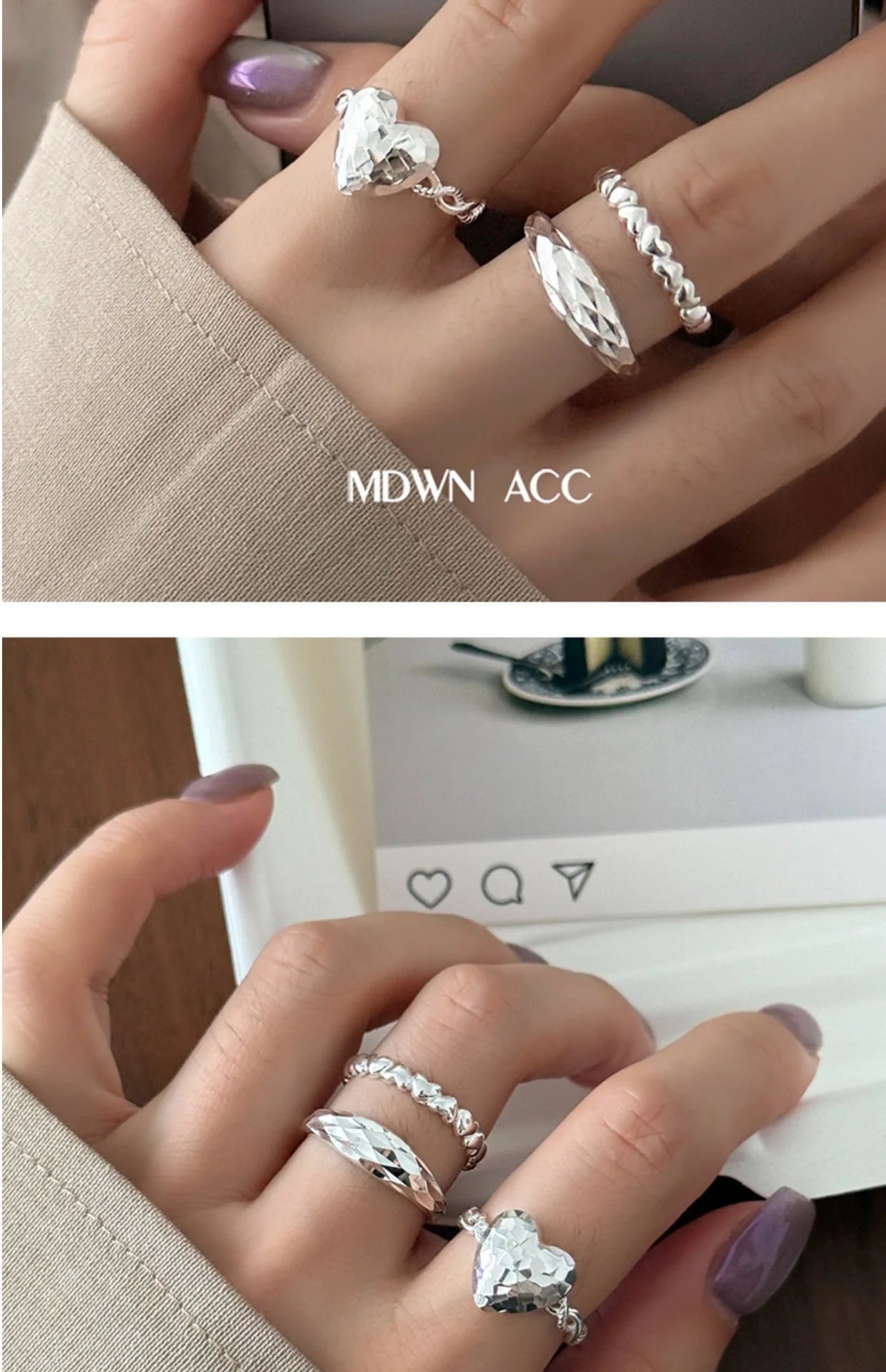 VENTFILLE 925 Sterling Silver Love Heart Ring – Double Layer Irregular Minimalist Women’s Jewelry Gift