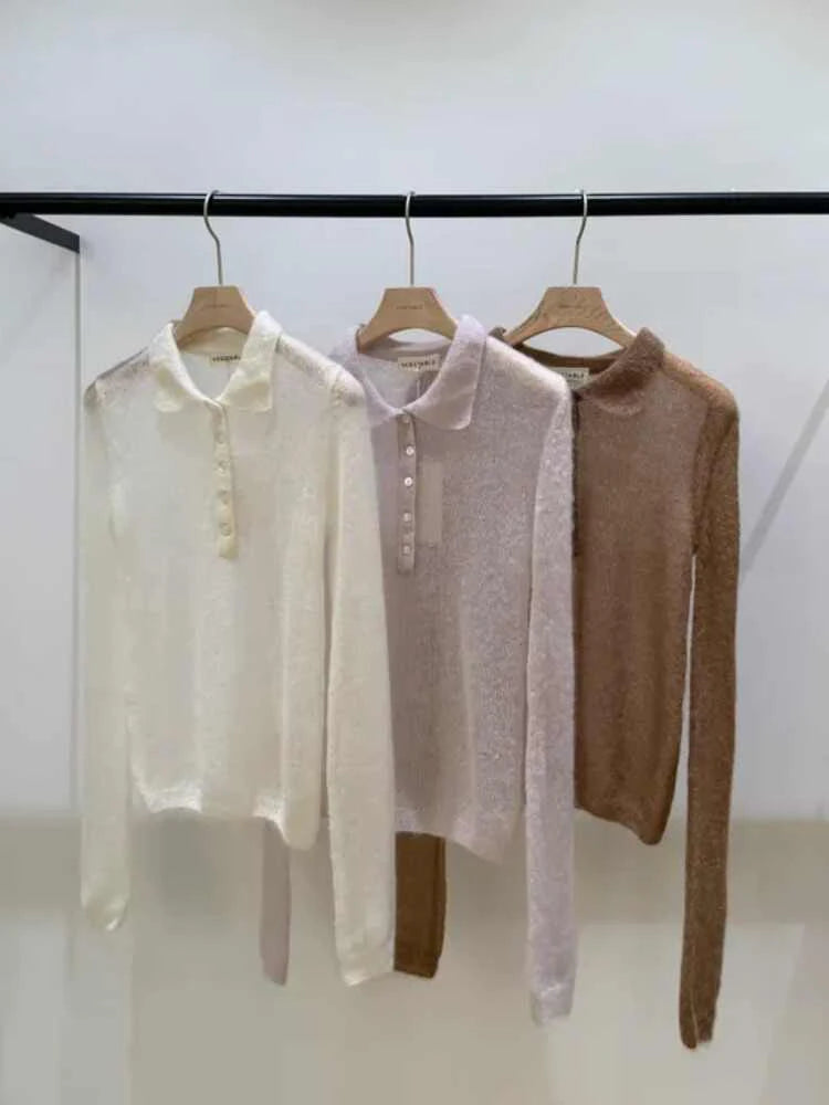 Sweet Soft Button-Up Knitted Sweater for Women | Loose Fit Flip Collar Knitwear | Comfortable Autumn Pullover