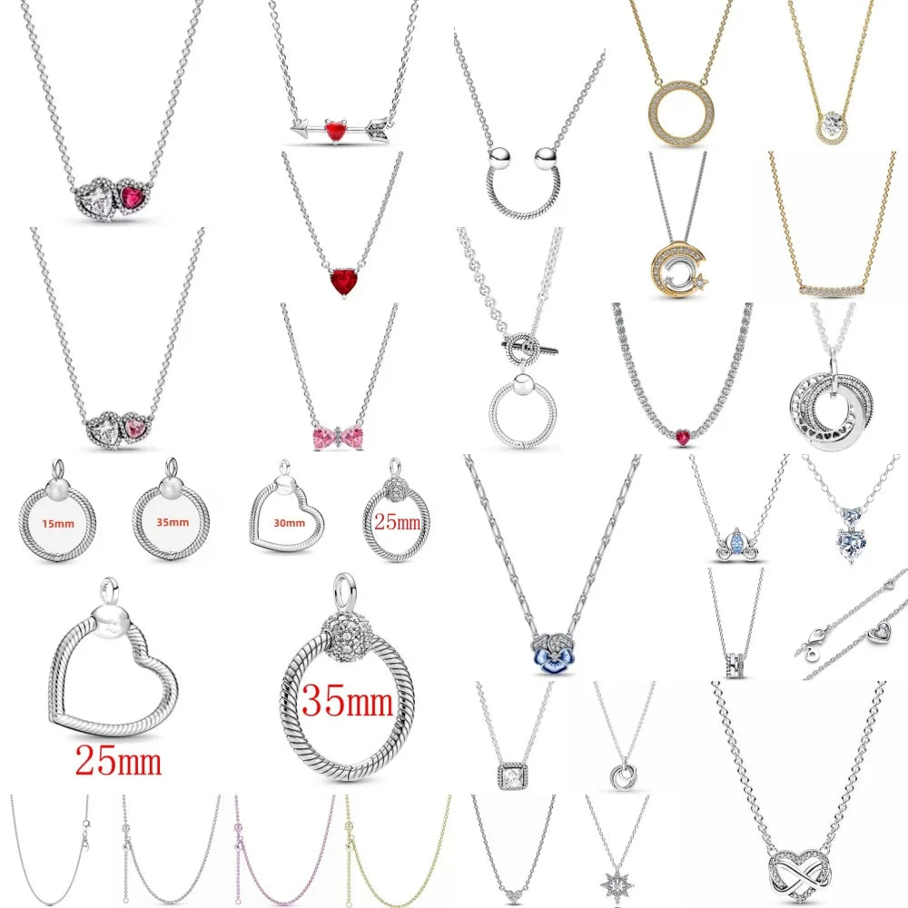 High Quality 925 Sterling Silver Heart, Bow & Square Necklace | Exquisite Women’s Holiday Charm Jewelry Gift